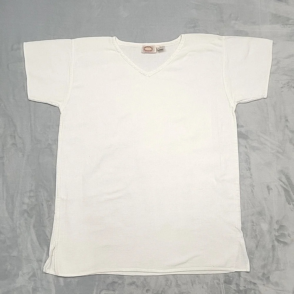 VTG Banana Republic Shirt Mens L White V-Neck Gauze Cotton Safari Travel